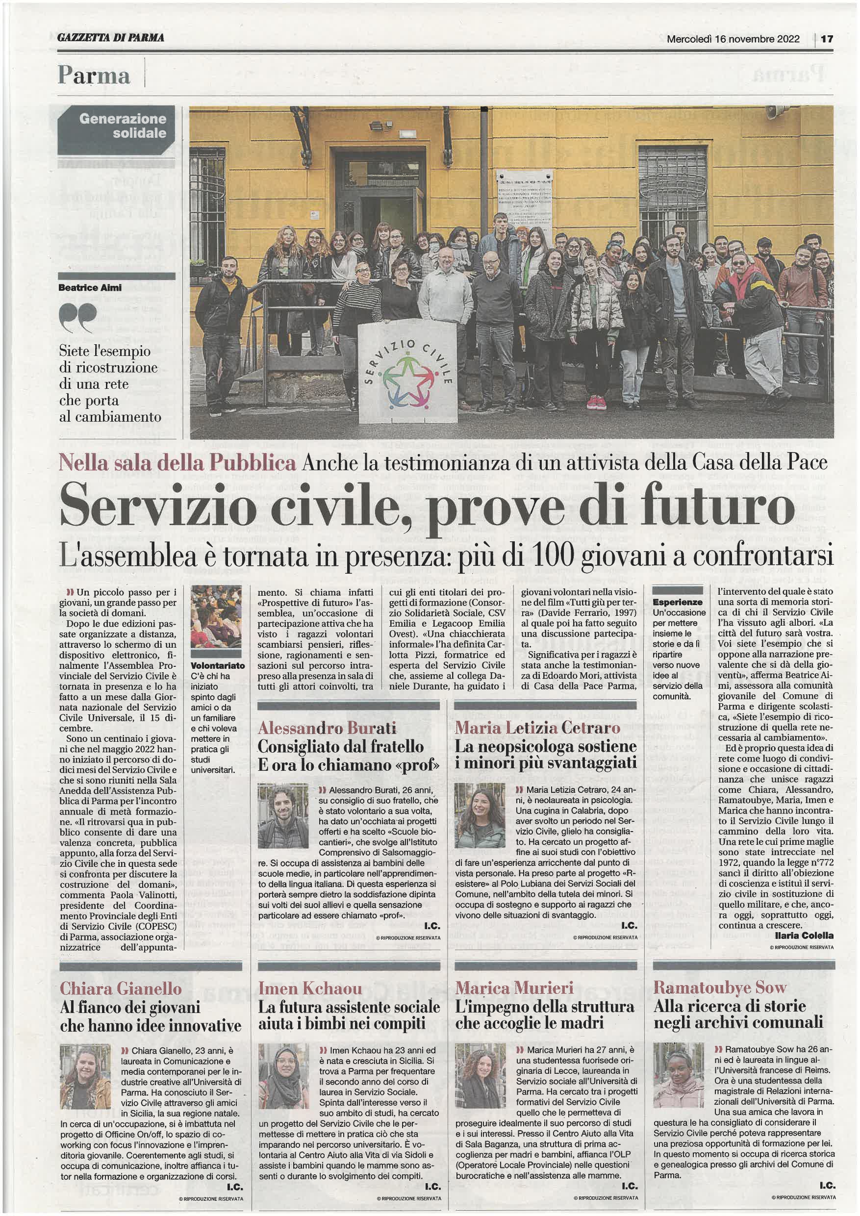 Articolo Gazzetta Servizio Civile